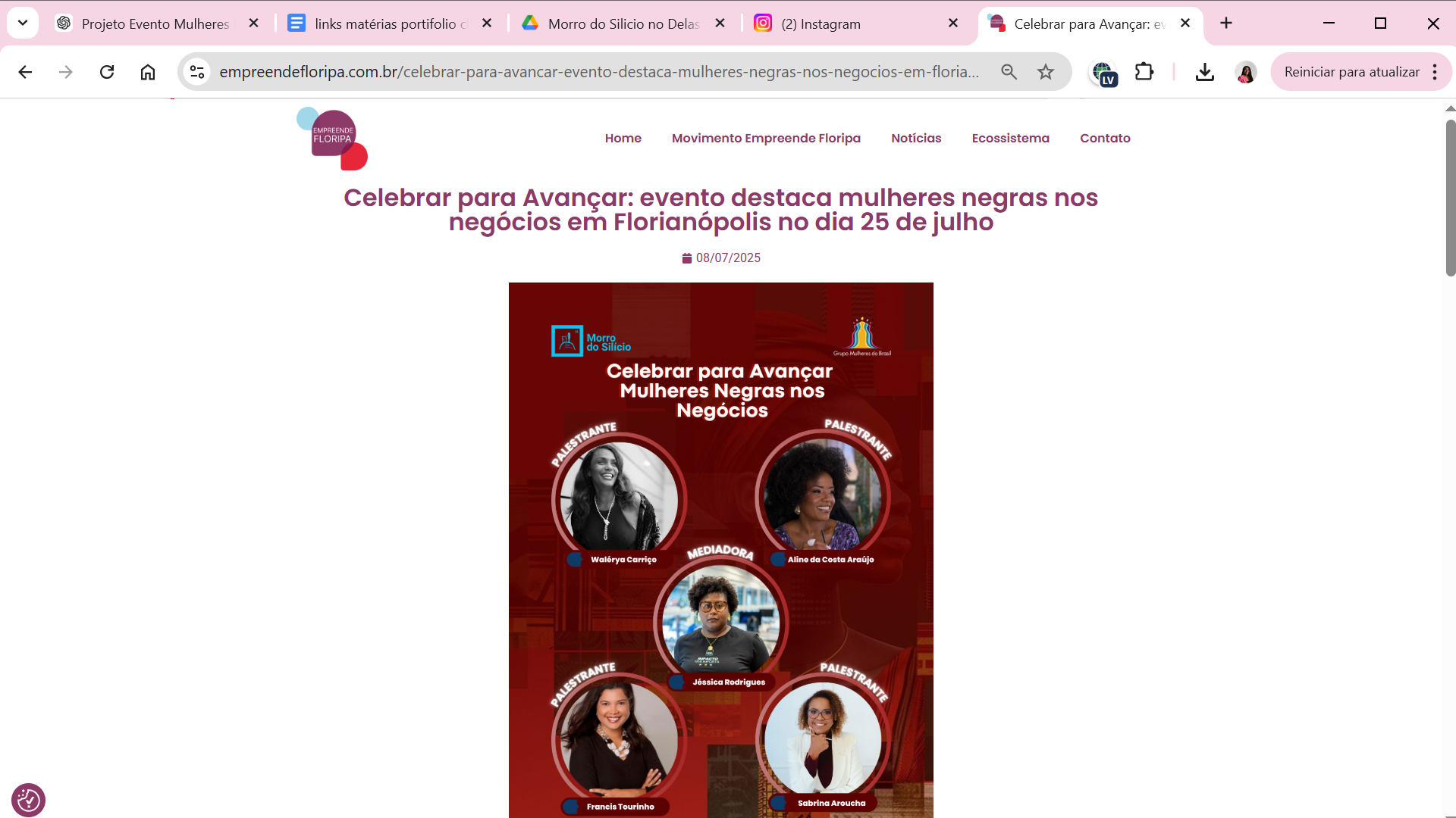 Cobertura do evento Celebrar para Avançar 2025 em portal de notícias