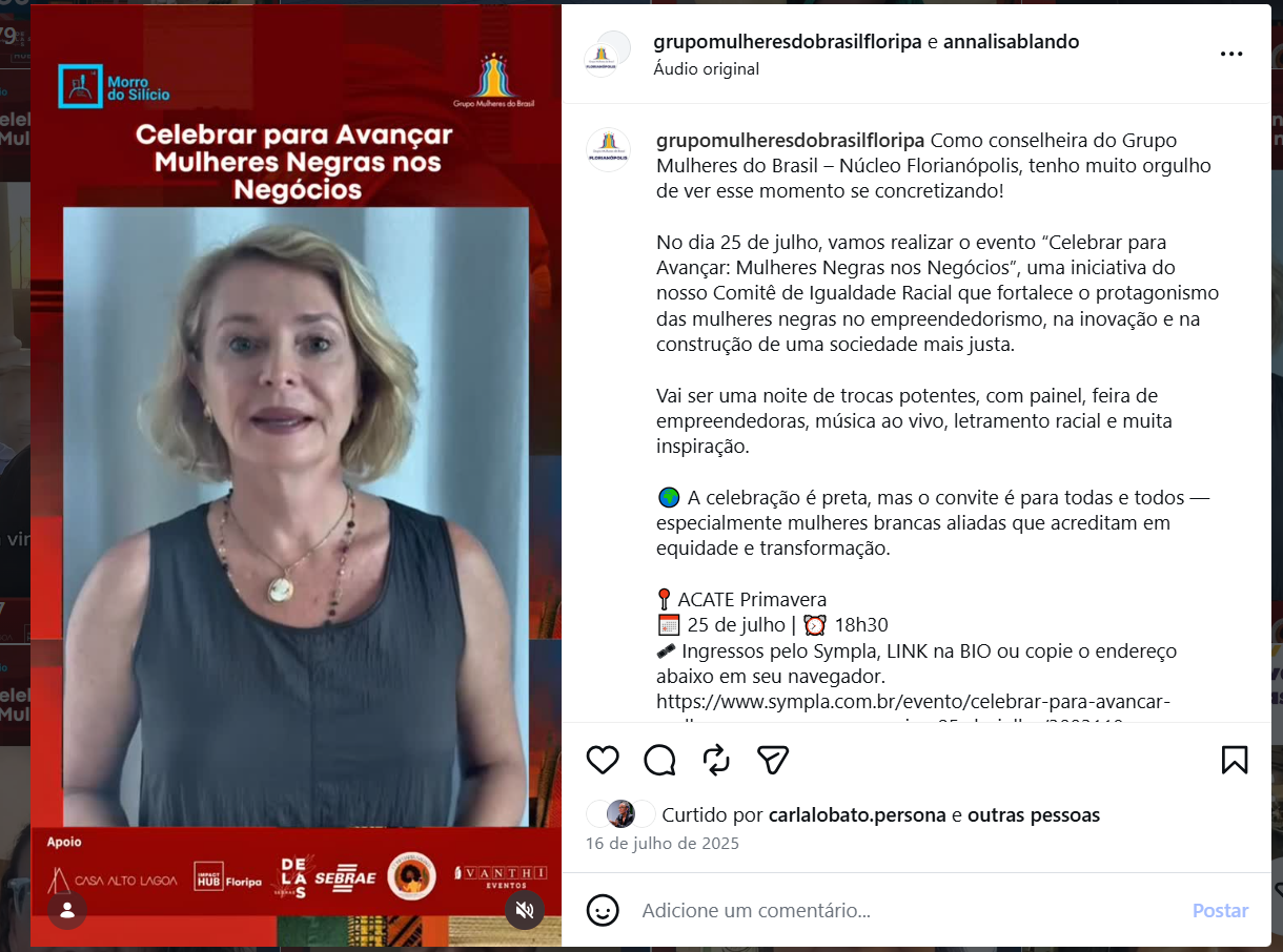 Convite de Annalisa Blando, conselheira do Grupo Mulheres do Brasil
